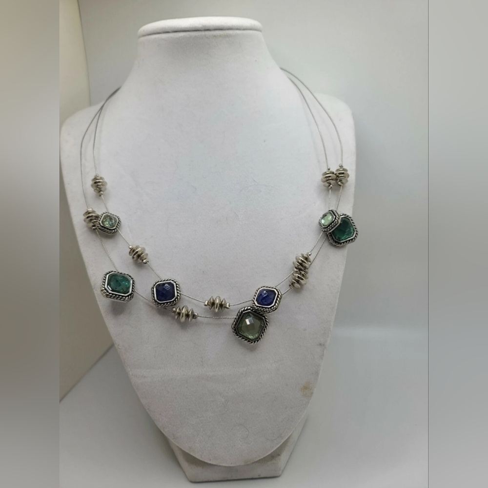 Vintage Napier Colorful Rhinestone Waterfall Necklace Silver-Tone